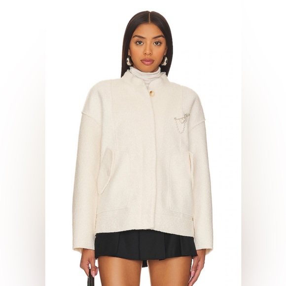 Free People Willow Embellished Bomber Jacket in Ivory Brand New Size XS oversize - Picture 3 of 13